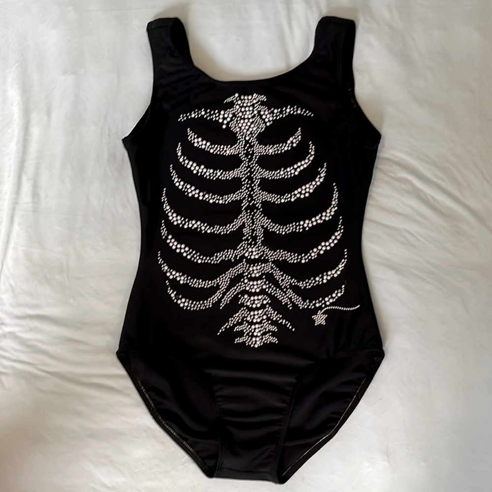 Destira Crystal Ribcage Skeleton Gymnastics Leotard